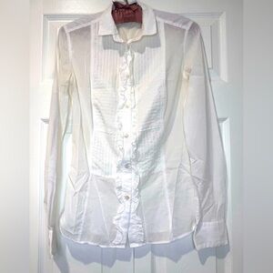 Dolce & Gabbana White Ruffle Button-Down Blouse no size tag. See measurements